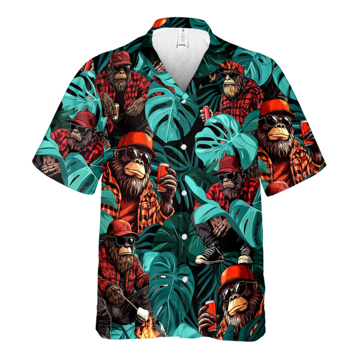 Bigfoot Tropical Green Palm Leaves Shirt Hawaiian Shirt 