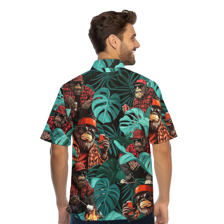 Bigfoot Tropical Green Palm Leaves Shirt Hawaiian Shirt 