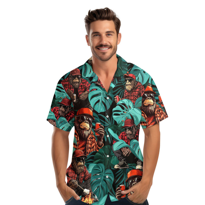 Bigfoot Tropical Green Palm Leaves Shirt Hawaiian Shirt 