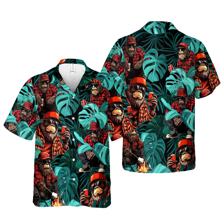 Bigfoot Tropical Green Palm Leaves Shirt Hawaiian Shirt 