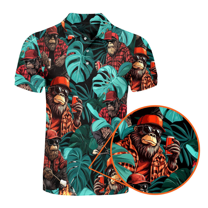 Bigfoot Tropical Green Palm Leaves Polo Shirt For Men