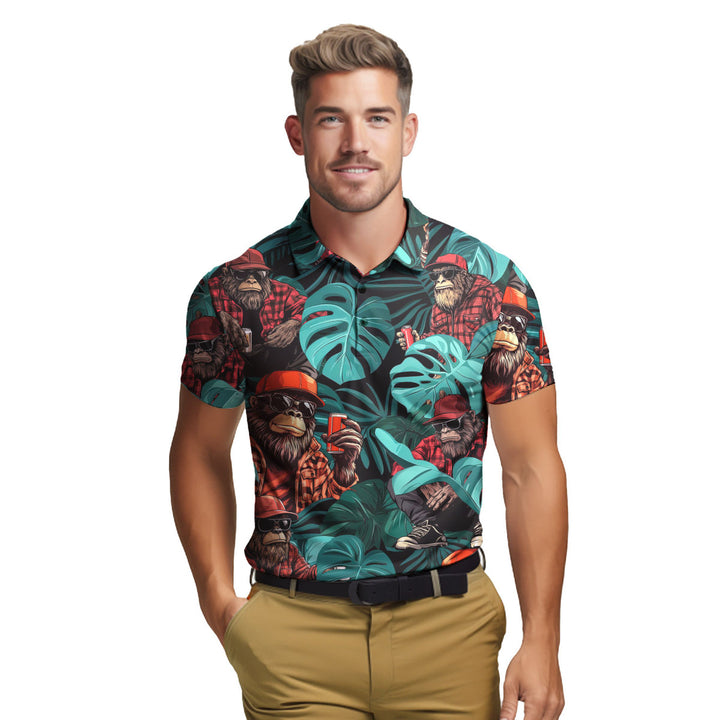 Bigfoot Tropical Green Palm Leaves Polo Shirt For Men