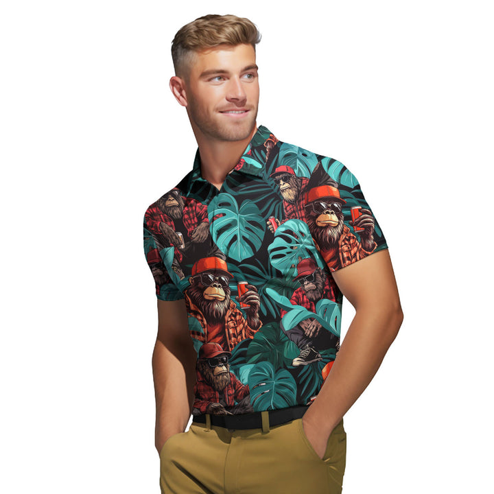 Bigfoot Tropical Green Palm Leaves Polo Shirt For Men