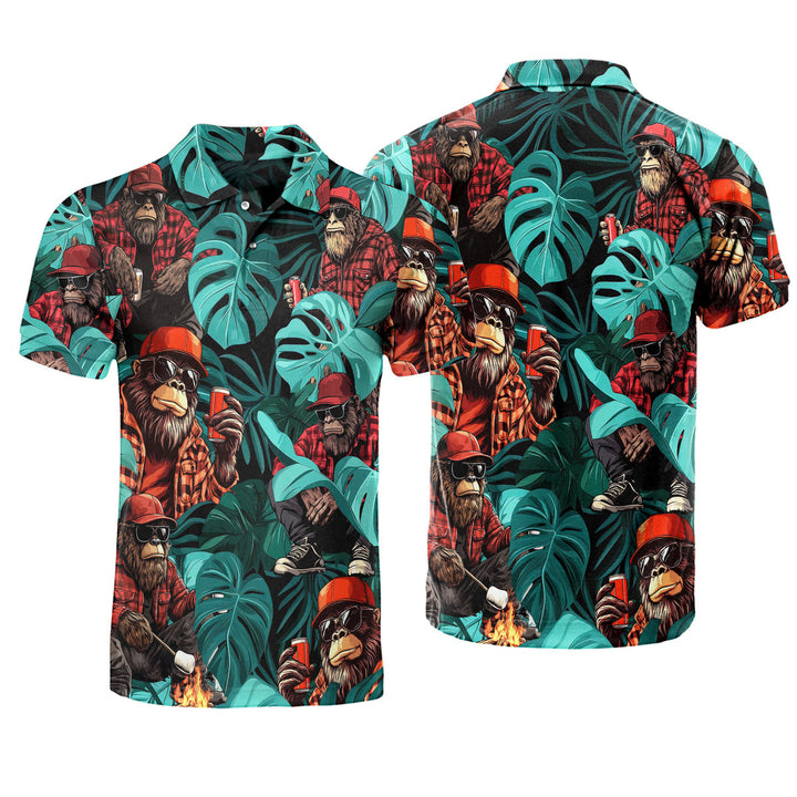 Bigfoot Tropical Green Palm Leaves Polo Shirt For Men