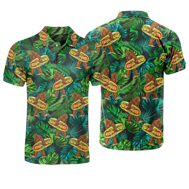 Bigfoot Love Eating Hot Dog Polo Shirt For Men