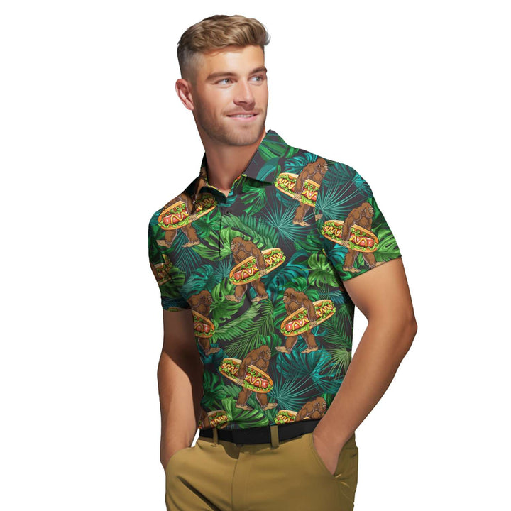 Bigfoot Love Eating Hot Dog Polo Shirt For Men