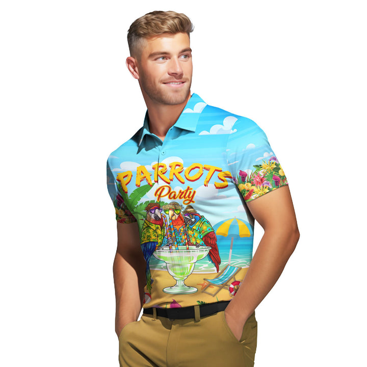 Parrots Party Drink Cocktail Tropical Polo Shirt For Men