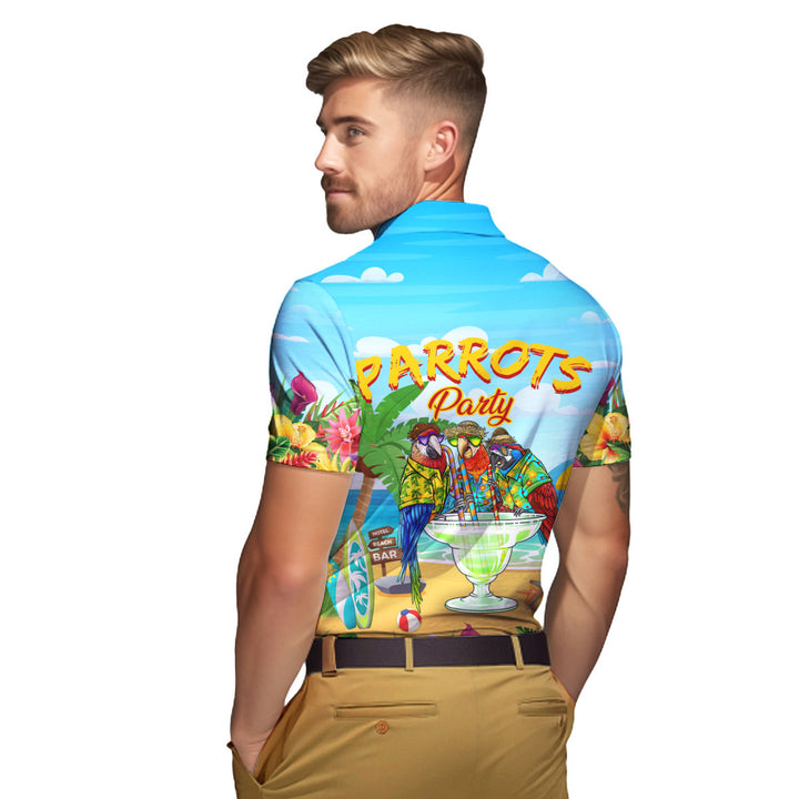 Parrots Party Drink Cocktail Tropical Polo Shirt For Men