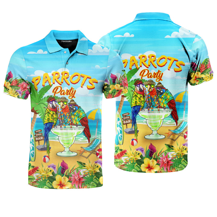 Parrots Party Drink Cocktail Tropical Polo Shirt For Men