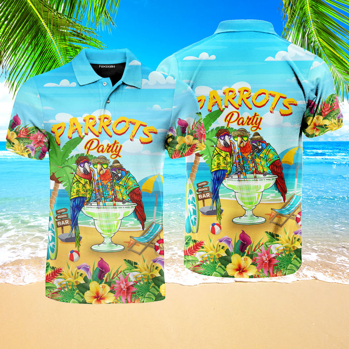 Parrots Party Drink Cocktail Tropical Polo Shirt For Men