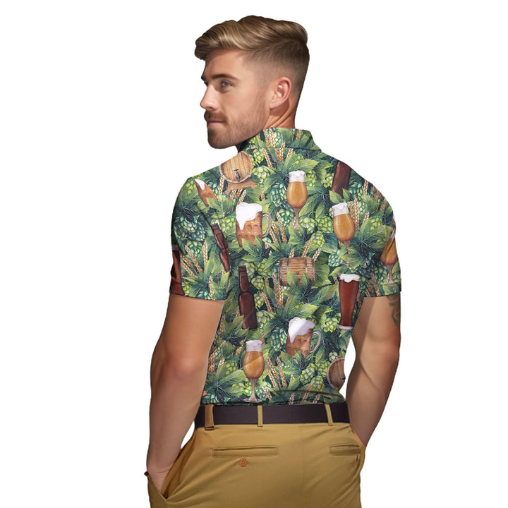 Oktoberfest Hops And Craft Beer Barley Pattern Green Polo Shirt For Men