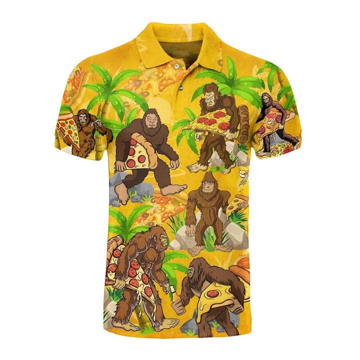 BigFoot Eating Pizza Polo Shirt For Men