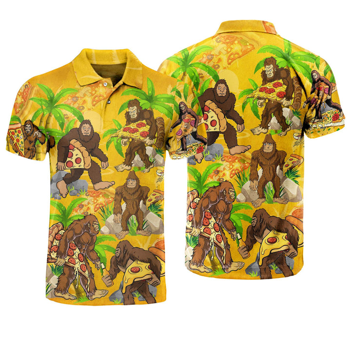 BigFoot Eating Pizza Polo Shirt For Men