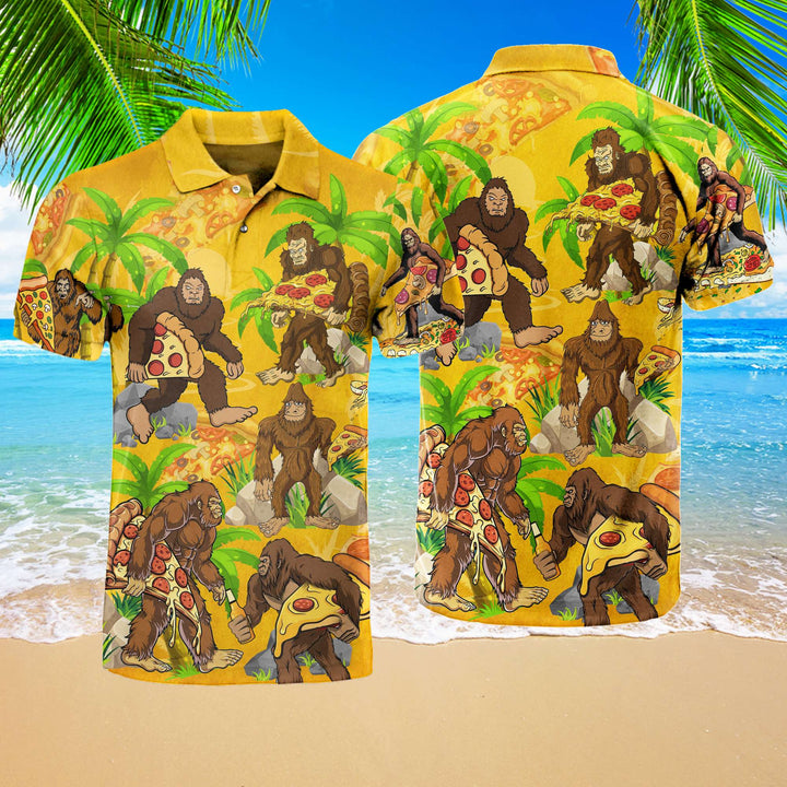 BigFoot Eating Pizza Polo Shirt For Men
