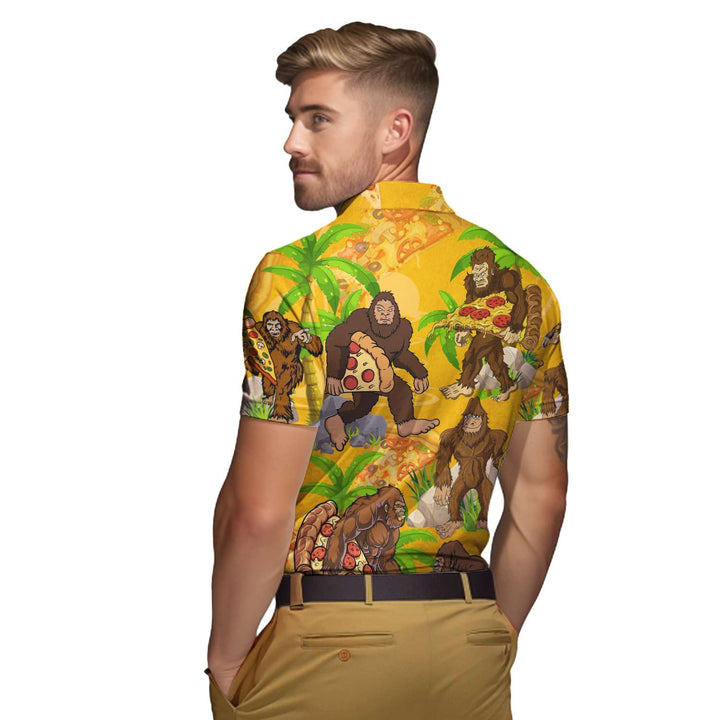 BigFoot Eating Pizza Polo Shirt For Men