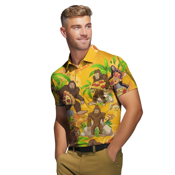 BigFoot Eating Pizza Polo Shirt For Men