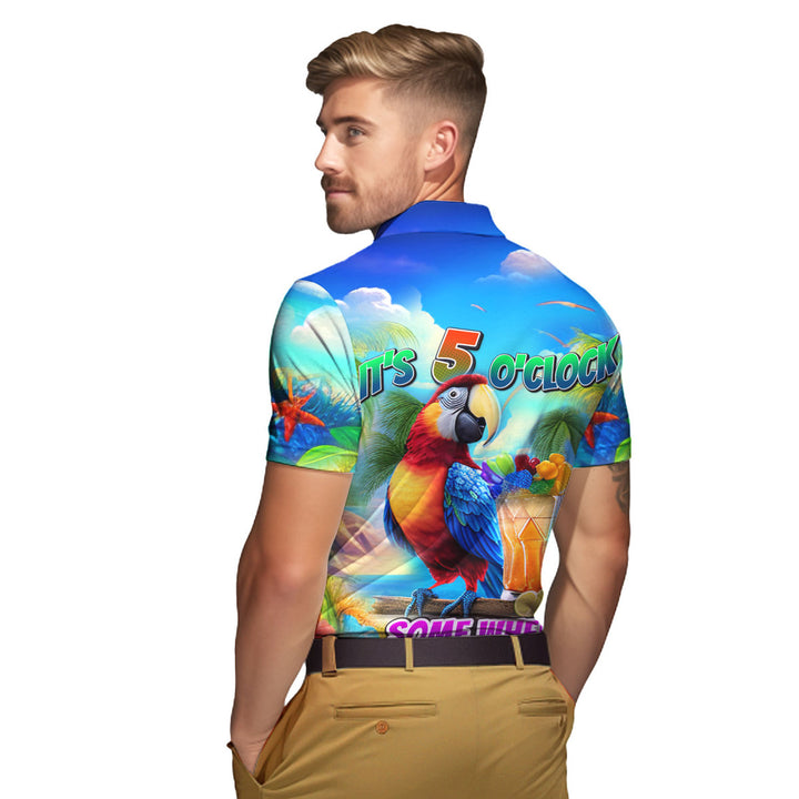 It's Five O'Clock Somewhere Tropical Parrot Polo Shirt For Men