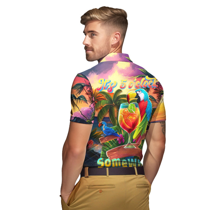 Parrot It's Five O'clock Somewhere Cocktail Tropical Polo Shirt For Men