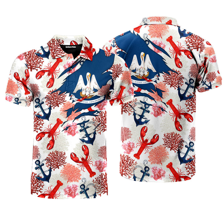 Louisiana Summer Tropical Lobster Anthozoa White Polo Shirt For Men