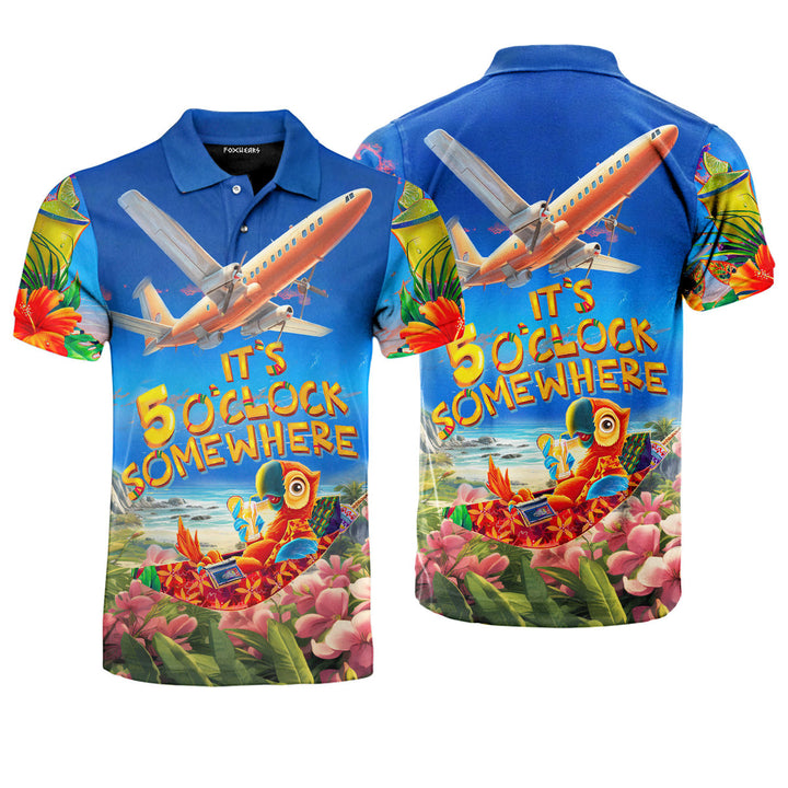 It's Five O'clock Somewhere Parrot Tropical Polo Shirt For Men