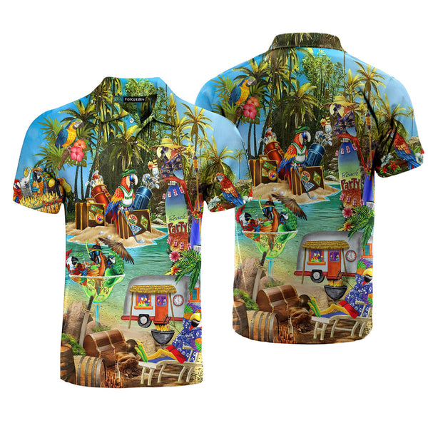 Parrots Cocktail Party In Hawaii Island Polo Shirt For Men