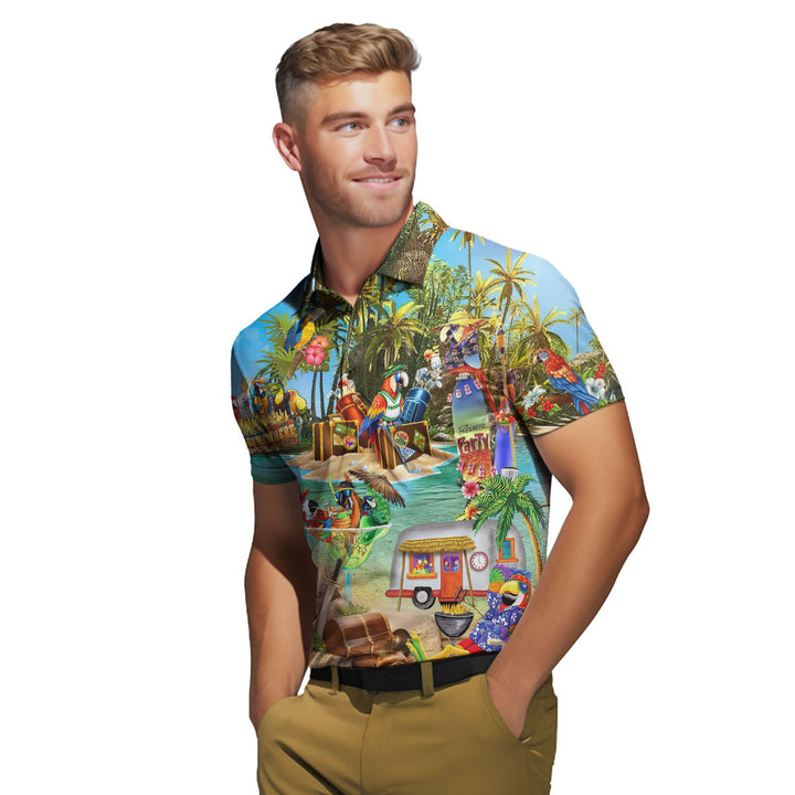 Parrots Cocktail Party In Hawaii Island Polo Shirt For Men