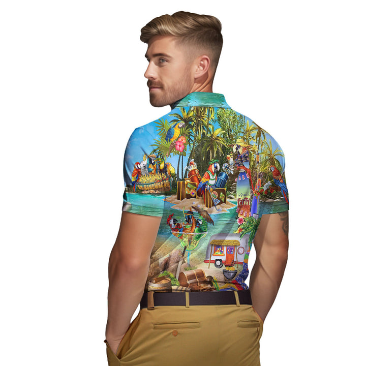 Parrots Cocktail Party In Hawaii Island Polo Shirt For Men