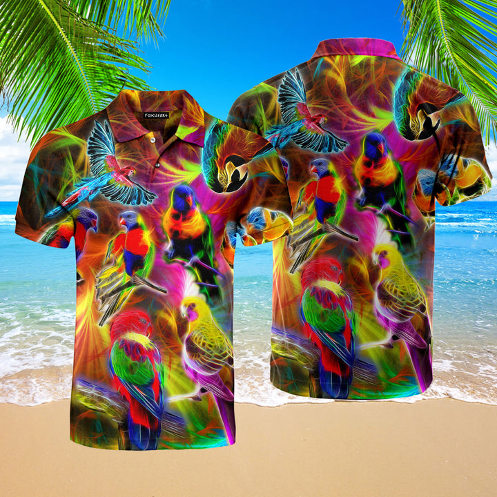 Neon Colorful Parrot Polo Shirt For Men