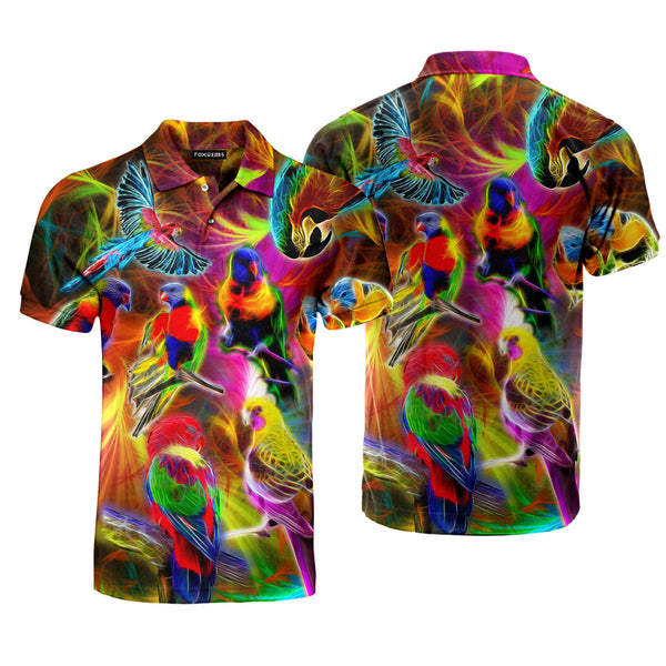 Neon Colorful Parrot Polo Shirt For Men