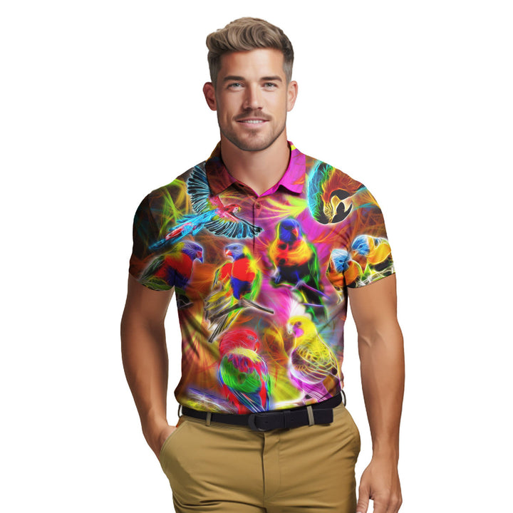 Neon Colorful Parrot Polo Shirt For Men