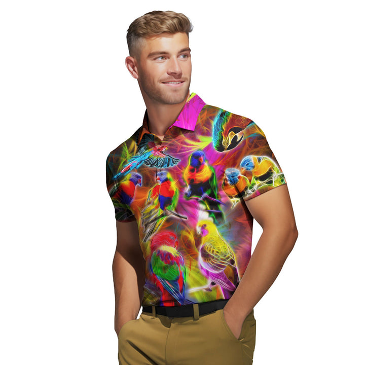 Neon Colorful Parrot Polo Shirt For Men