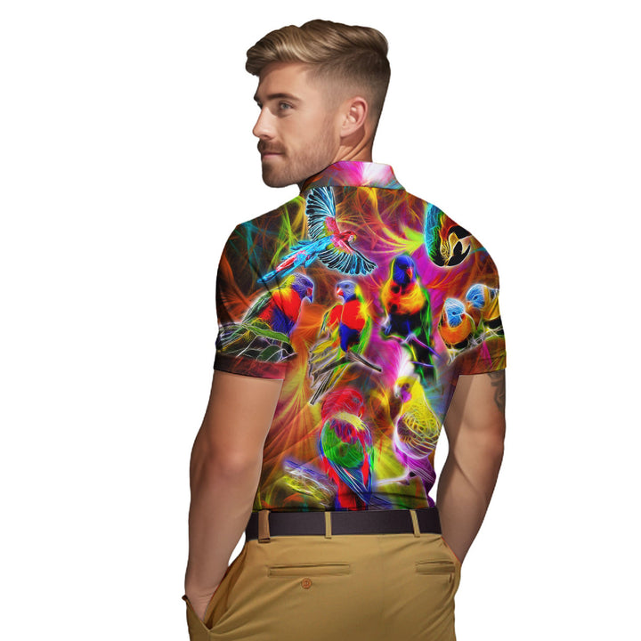 Neon Colorful Parrot Polo Shirt For Men