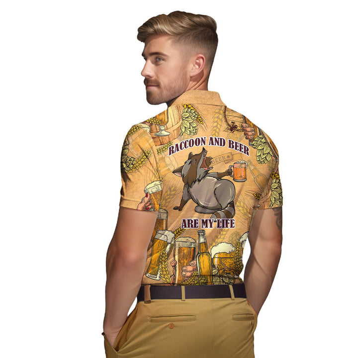 Oktoberfest Raccoon And Beer Are My Life Polo Shirt For Men 