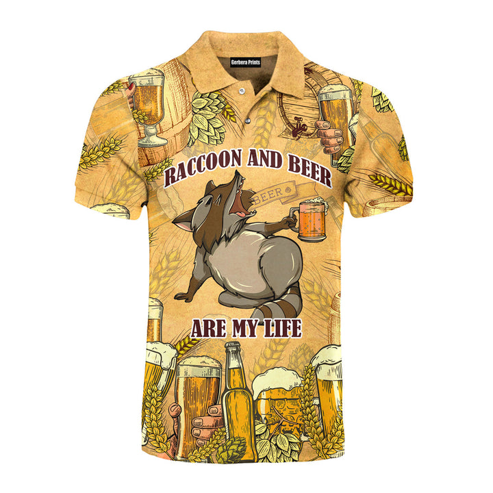 Oktoberfest Raccoon And Beer Are My Life Polo Shirt For Men 