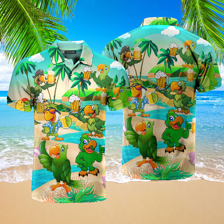 Green Parrot Drink Beer Oktoberfest  Polo Shirt For Men