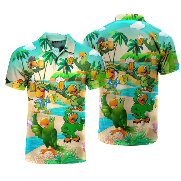 Green Parrot Drink Beer Oktoberfest  Polo Shirt For Men