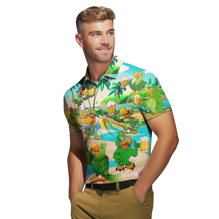 Green Parrot Drink Beer Oktoberfest  Polo Shirt For Men