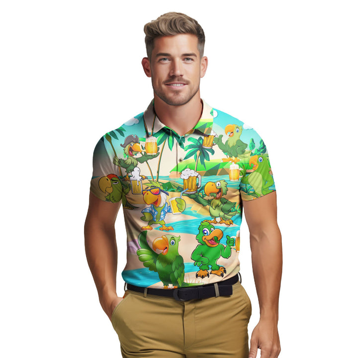 Green Parrot Drink Beer Oktoberfest  Polo Shirt For Men