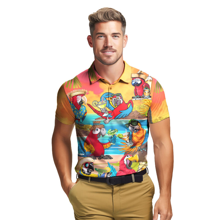 Parrot Drink Cocktail Party On The Beach Polo Shirt For Men