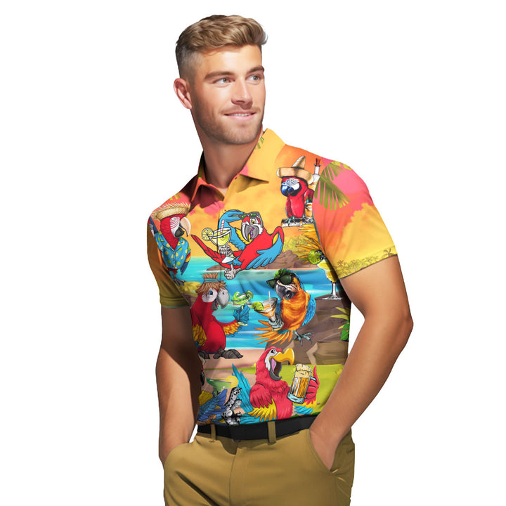 Parrot Drink Cocktail Party On The Beach Polo Shirt For Men