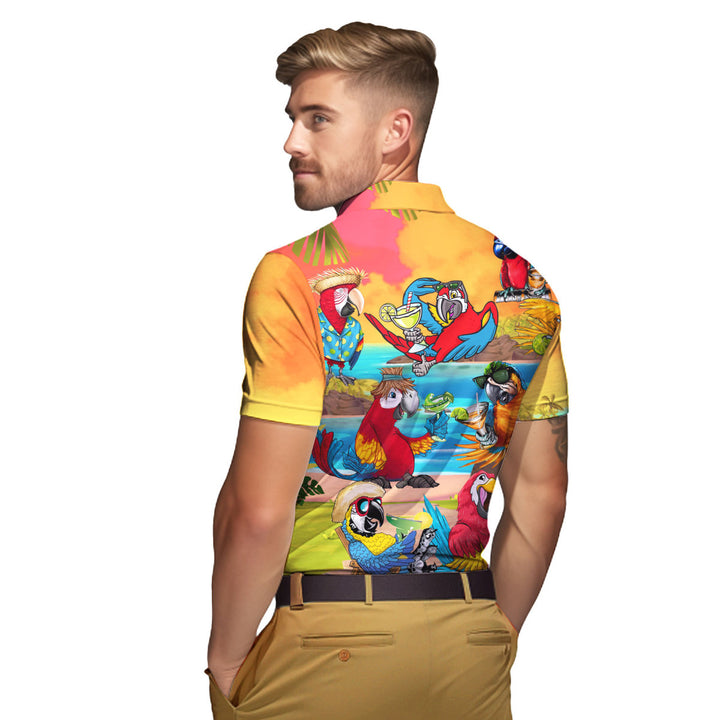 Parrot Drink Cocktail Party On The Beach Polo Shirt For Men