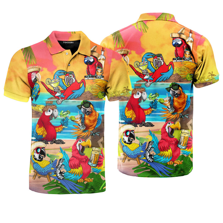 Parrot Drink Cocktail Party On The Beach Polo Shirt For Men