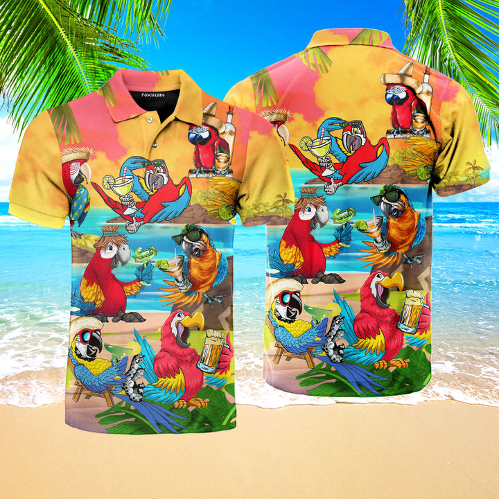 Parrot Drink Cocktail Party On The Beach Polo Shirt For Men