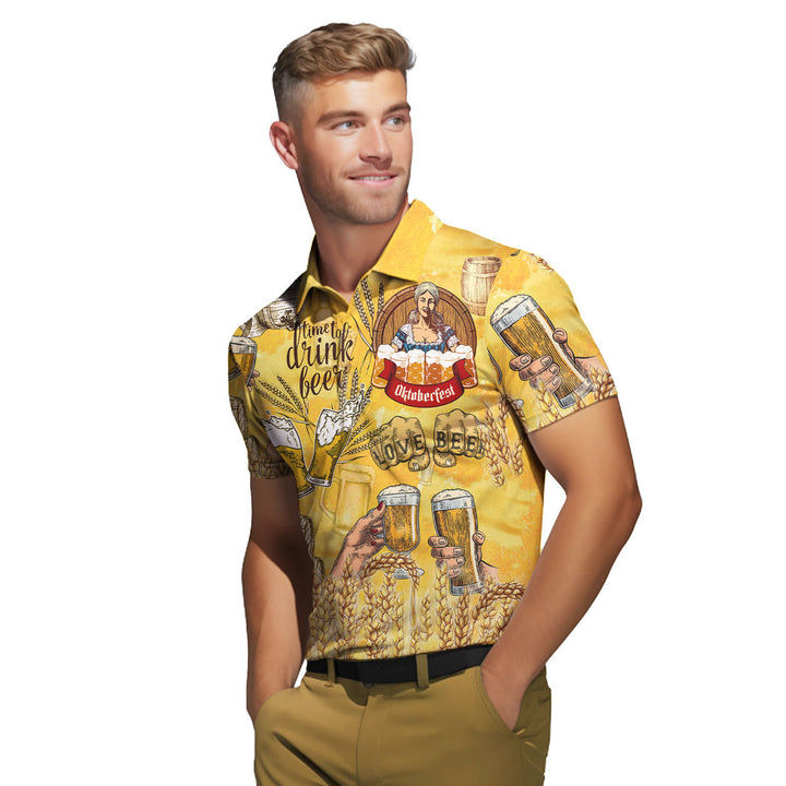 Oktoberfest Time To Drink Beer Yellow Polo Shirt For Men