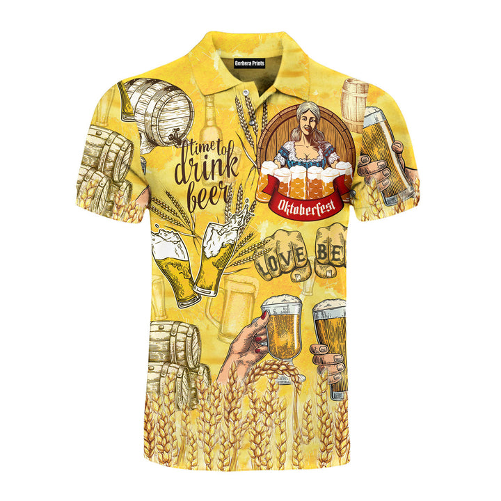 Oktoberfest Time To Drink Beer Yellow Polo Shirt For Men