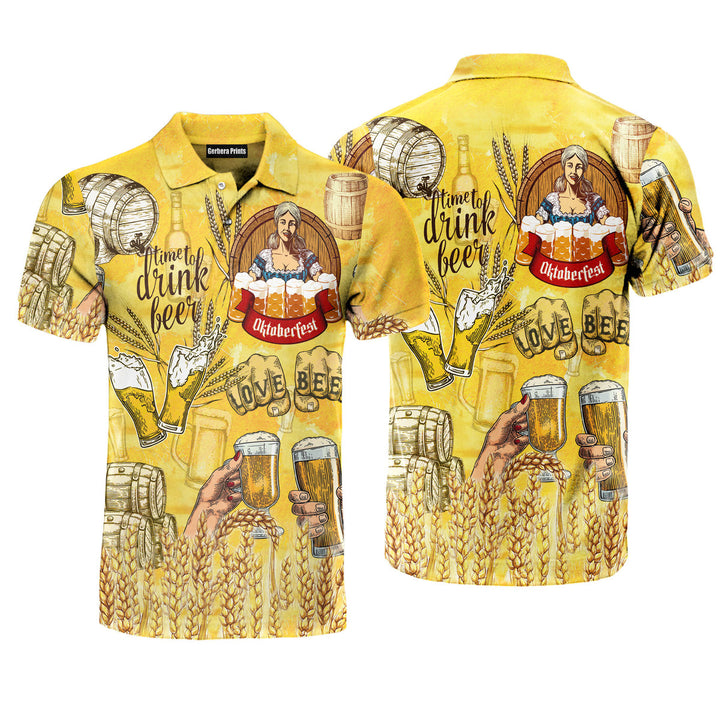 Oktoberfest Time To Drink Beer Yellow Polo Shirt For Men