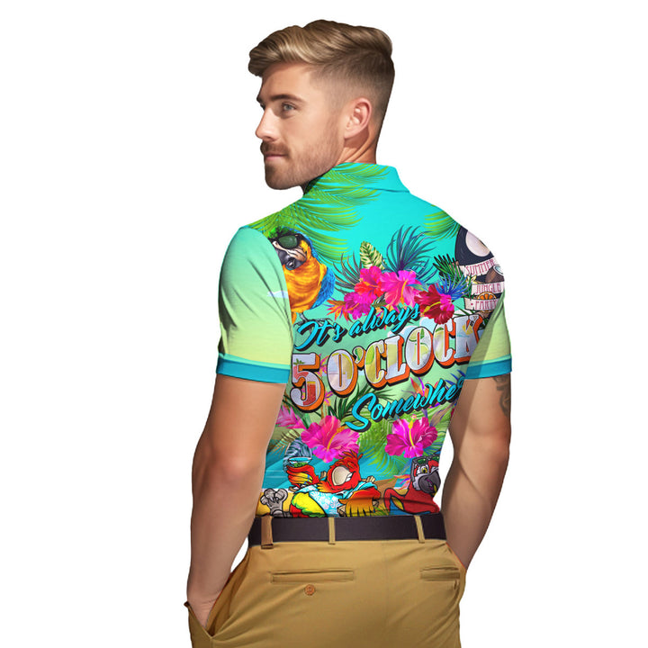 Parrots It's Five O'clock Somewhere Margarita Cocktails Tropical Polo Shirt For Men