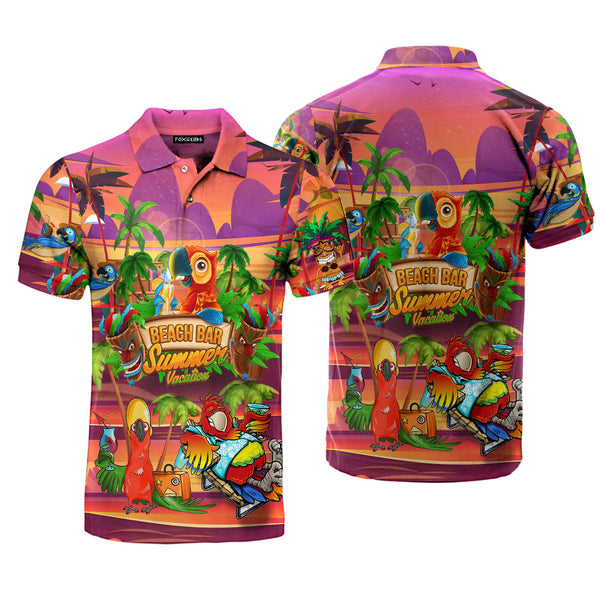 Parrot Drink Cocktail Tiki Party Beach Bar Pink Polo Shirt For Men