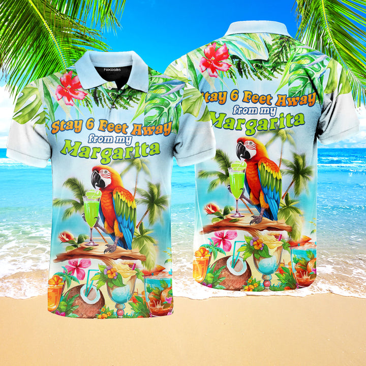 Stay 6 Feet Away From My Margarita Parrot Tropical Polo Shirt For Men