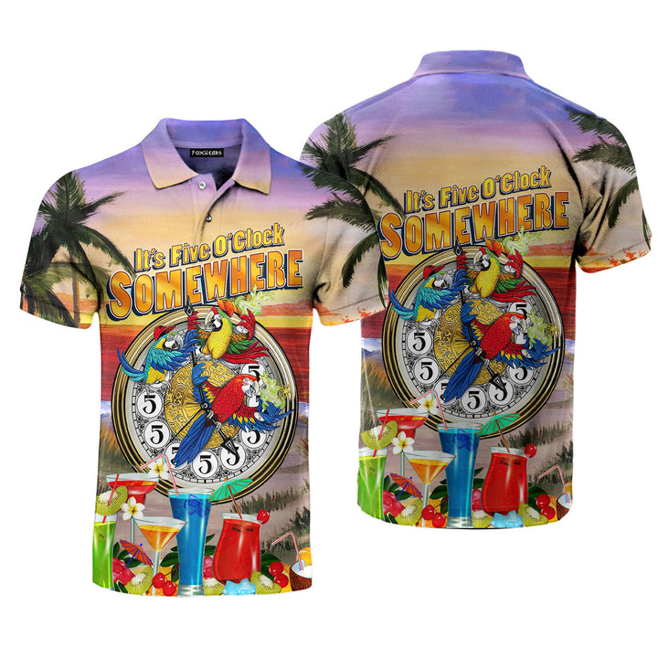 Parrot Tropical It's 5 O'clock Somewhere Polo Shirt For Men